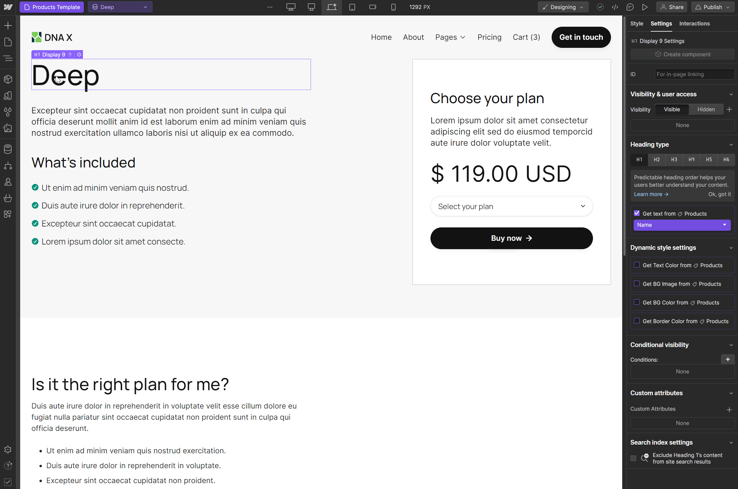 Ecommerce Page - DNA X Webflow Template