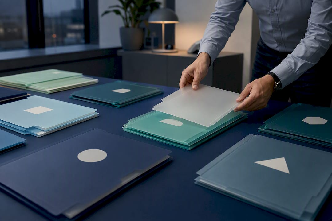 Hands arranging folders for escalation process