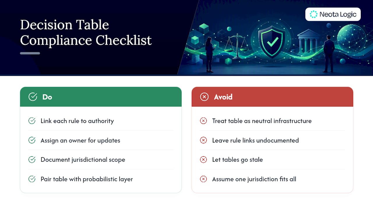 Compliance Considerations When Deploying Legal Decision Tables — overview diagram
