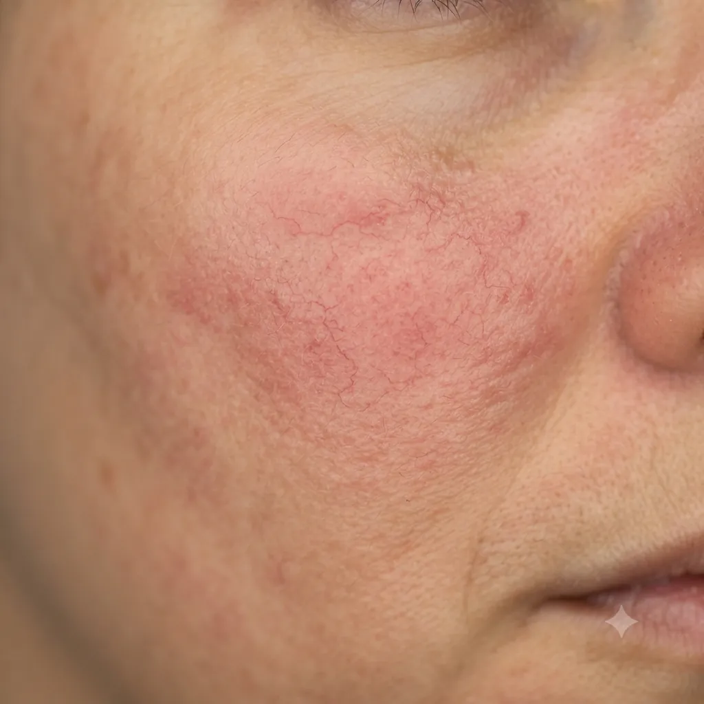 Close-up of a cheek with spreading redness.