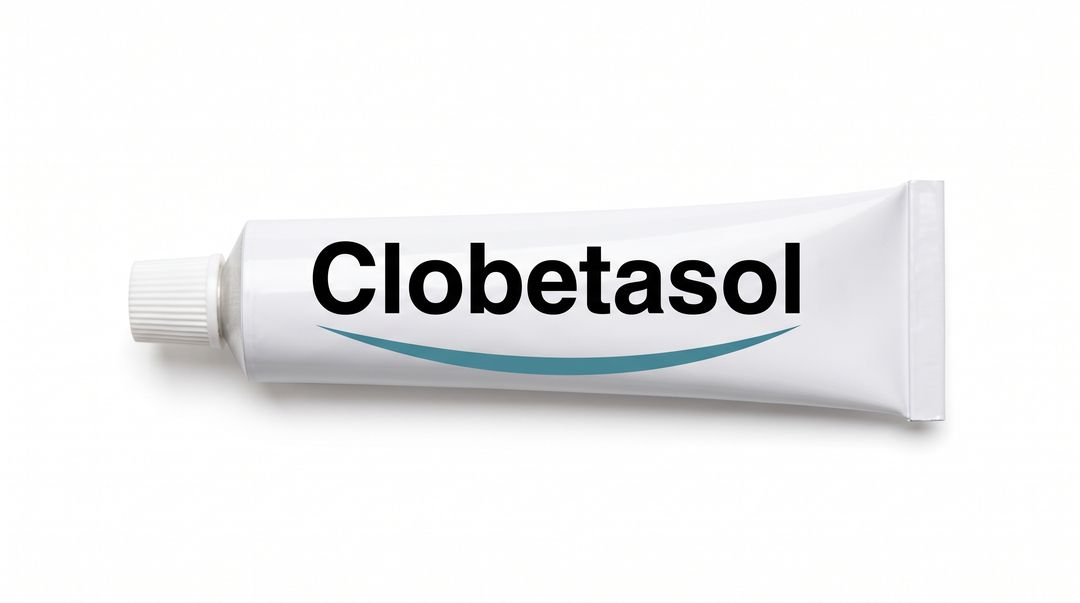 16:9 hero for Clobetasol Propionate. Never cropped: the tone strip and the corner logo depend on the full frame.