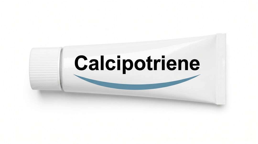 16:9 hero for Calcipotriene. Never cropped: the tone strip and the corner logo depend on the full frame.