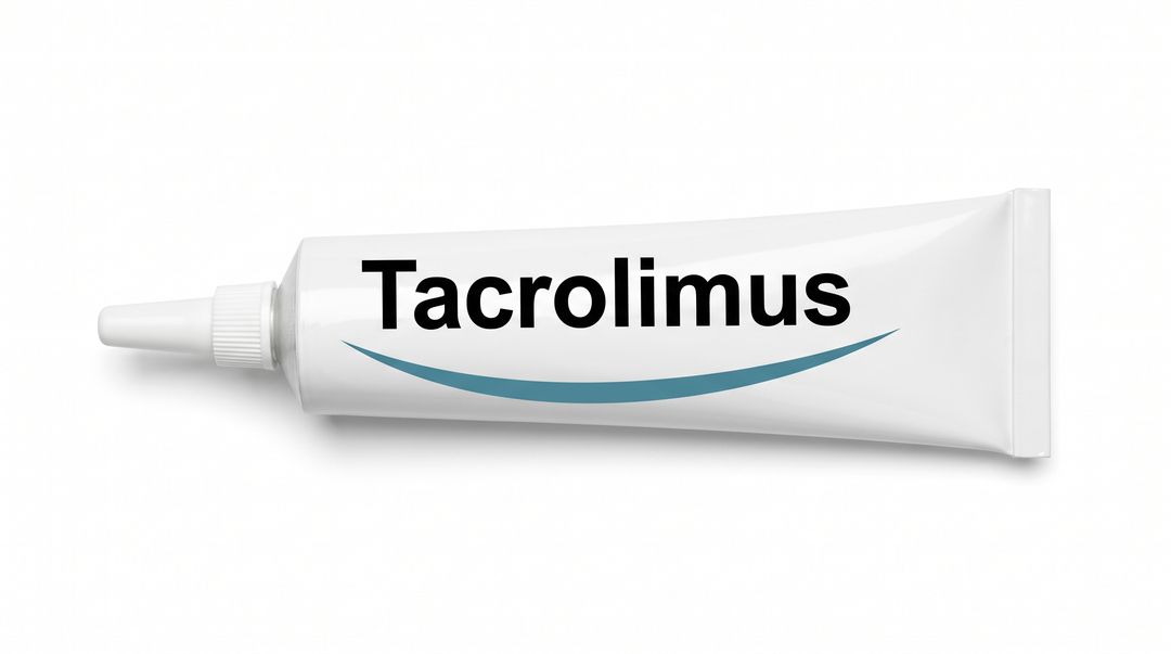 16:9 hero for Tacrolimus (Protopic). Never cropped: the tone strip and the corner logo depend on the full frame.