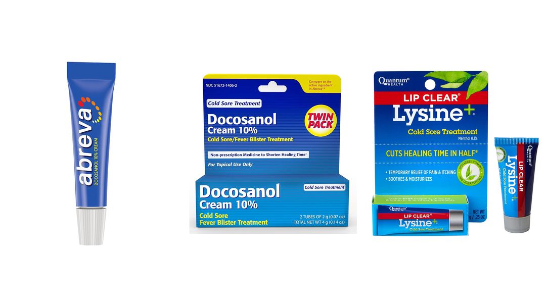 A white cream tube lying on its side on a white background, with a plain white label reading Docosanol and a yellow swoosh beneath it.