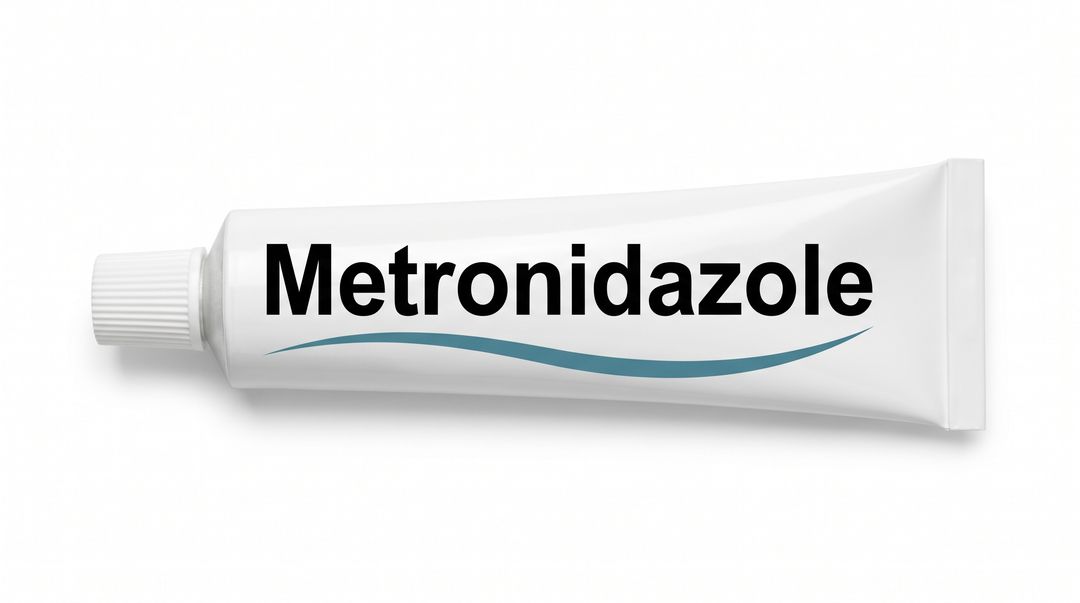 16:9 hero for Metronidazole (MetroGel). Never cropped: the tone strip and the corner logo depend on the full frame.