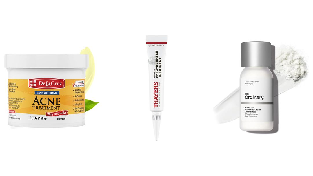 Sulfur Four sulfur acne products: Kate Somerville EradiKate, De La Cruz 10% sulfur ointment, The Ordinary and Thayers