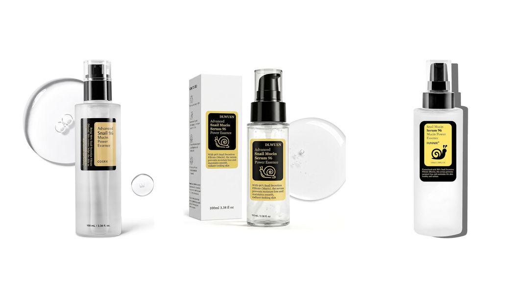 Snail Mucin Four snail mucin products, three COSRX Advanced Snail essences and creams plus a Funnir Serum 96 bottle