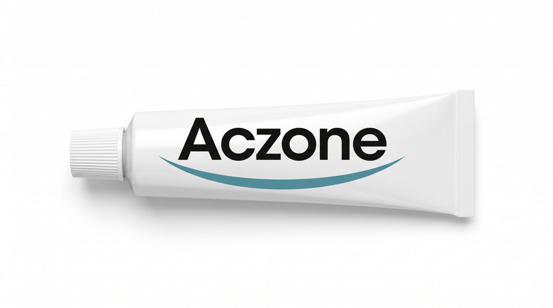 The tube A silver metal tube lying at an angle on a white background, white ribbed cap to the left, labeled Dapsone in black lettering with a plum-colored swoosh curving beneath the word.
