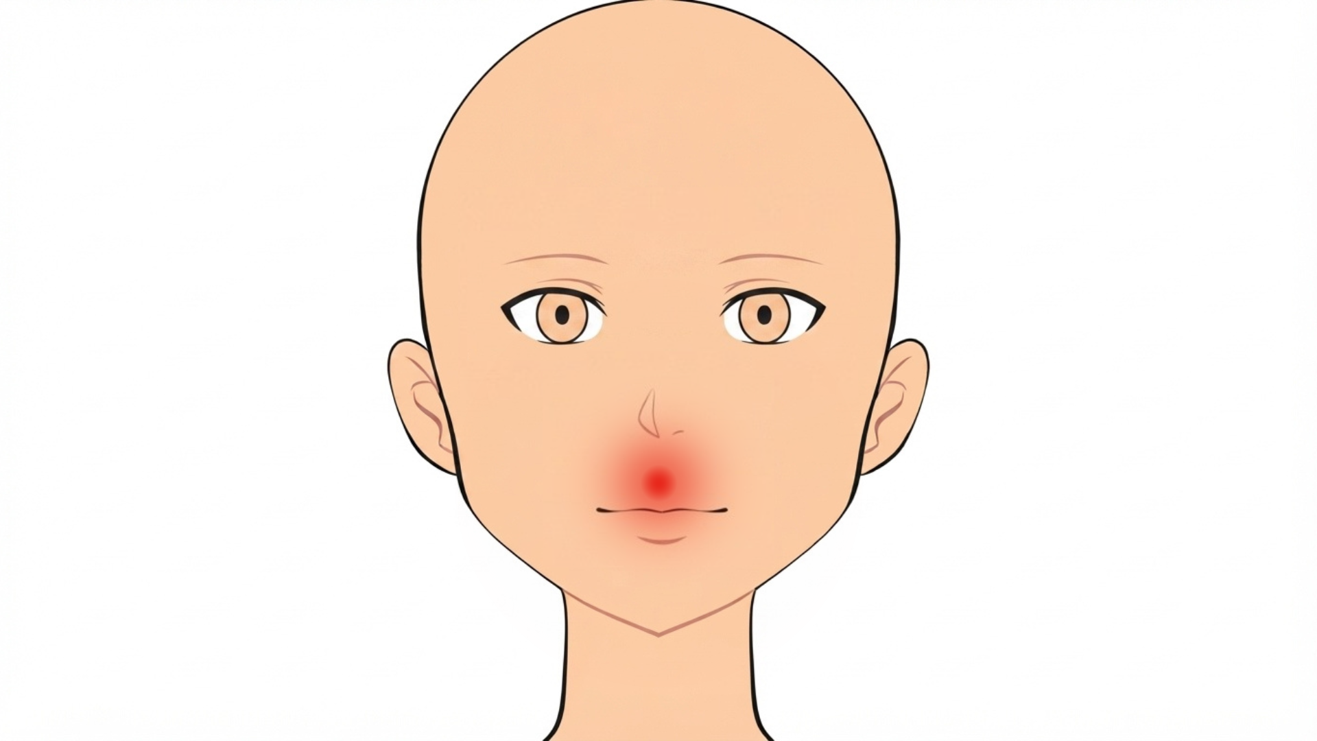 Front view of a face with a soft brown band across the skin above the upper lip. The rest of the face is clear.