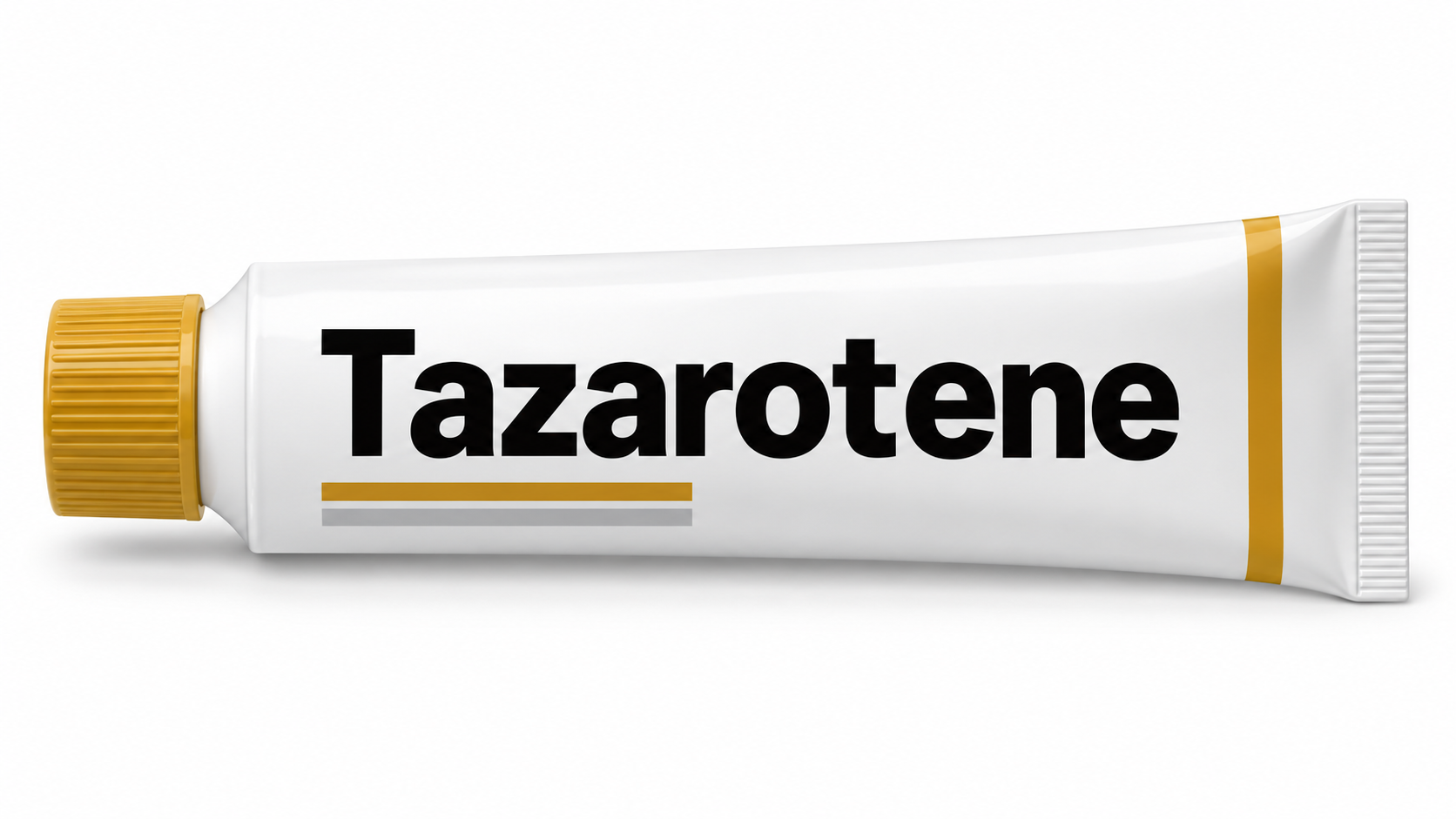 Representative medication packaging labelled Tazarotene, lying sideways on a white background.