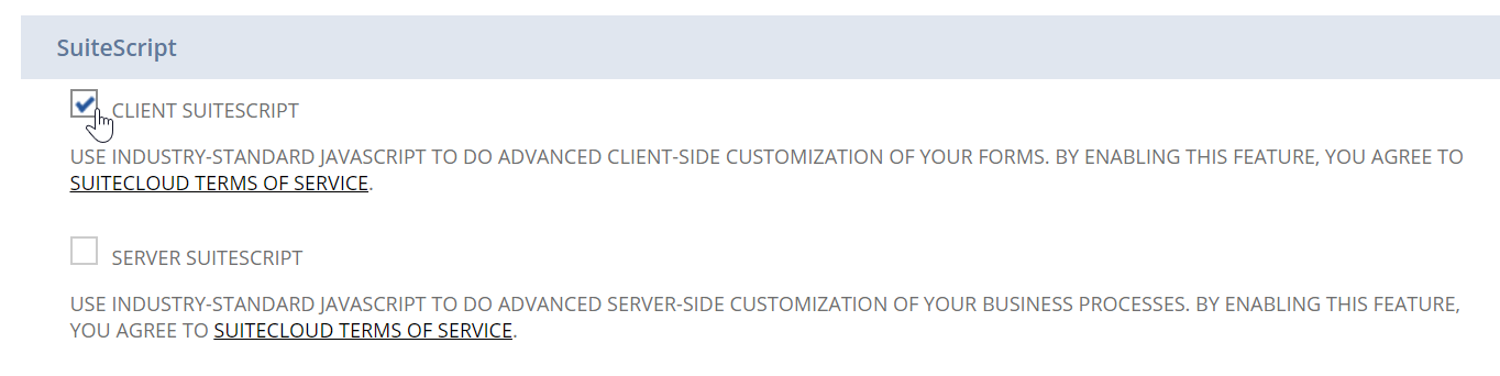 Enable ClientSuiteScript feature.
