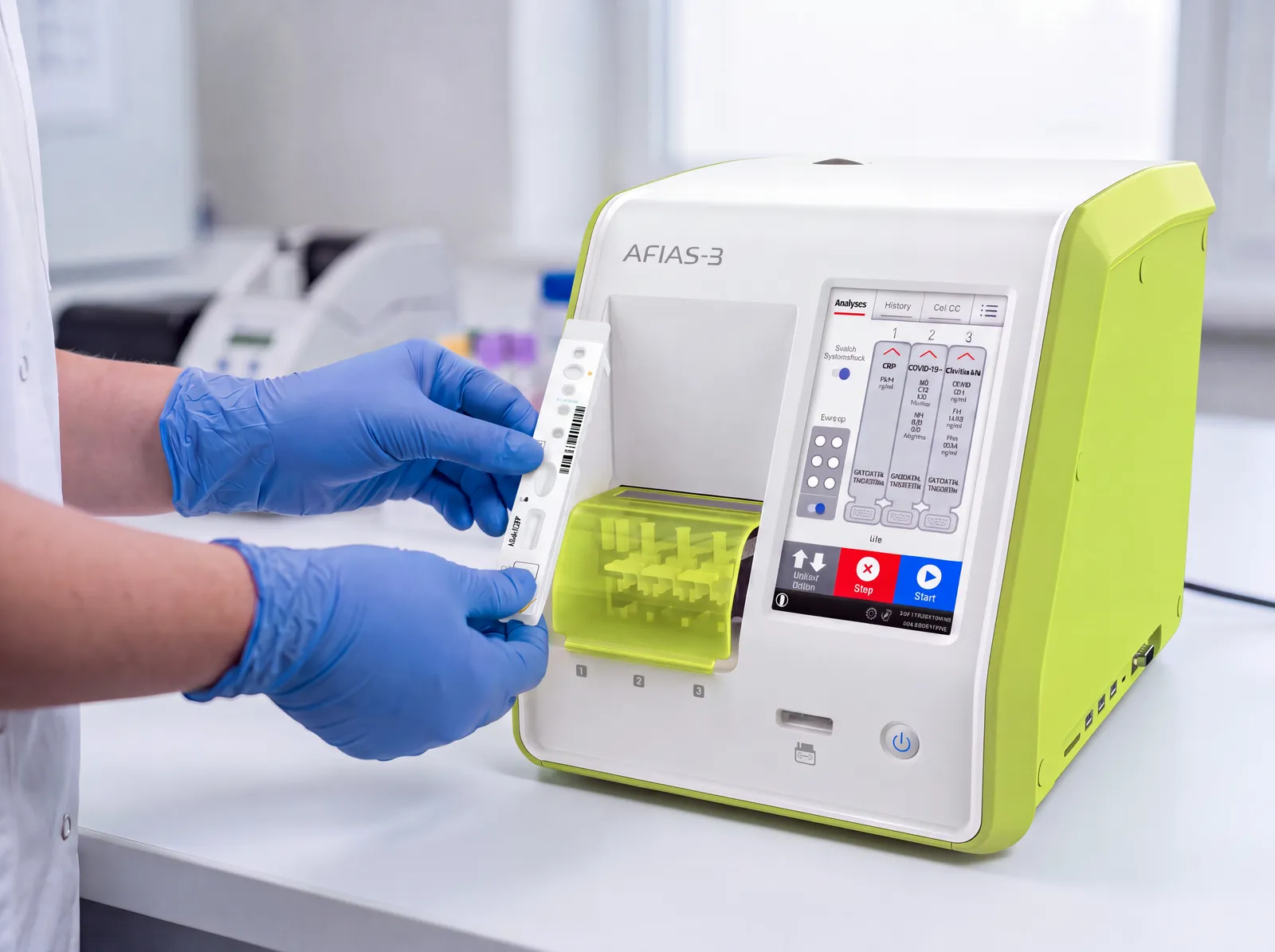 Vložení testovací cartridge do analyzátoru AFIAS 3