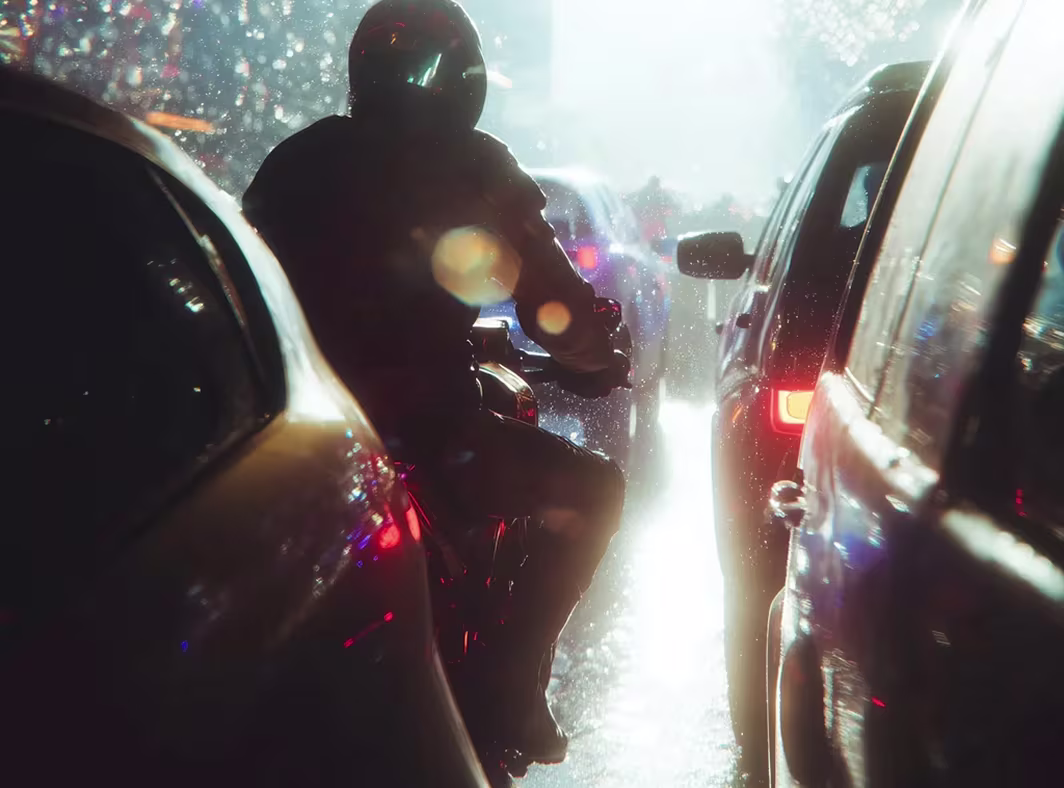 Silhouetted figures crossing a city street with light flare, symbolizing forward momentum and growth