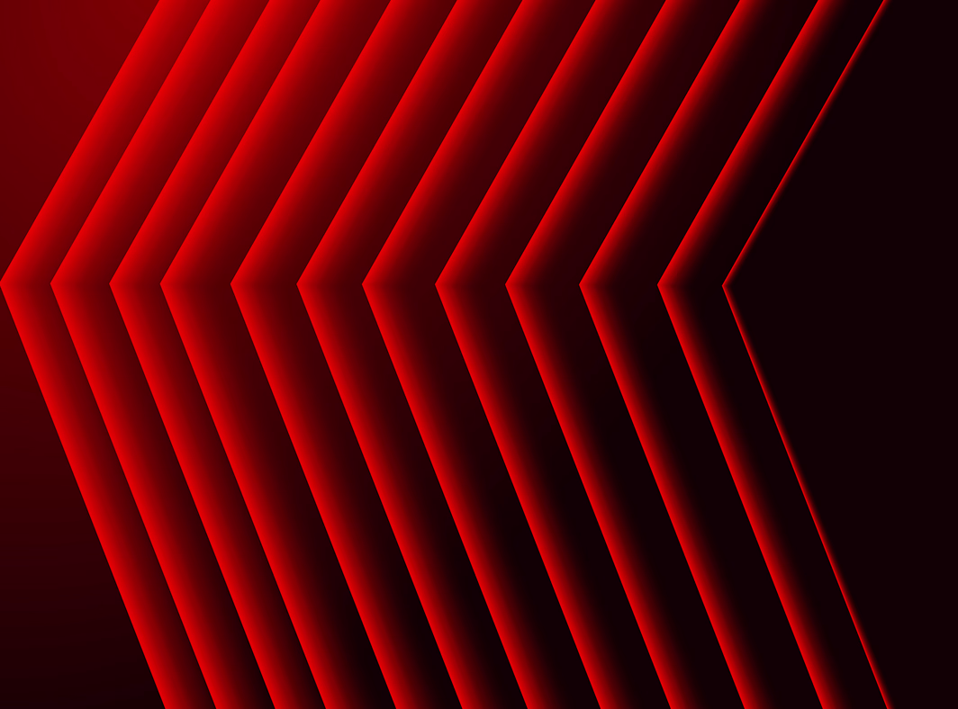Sharp red geometric chevron pattern symbolizing layered data and growth metrics