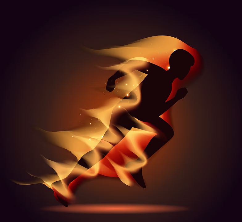Silhouetted figure running through a dramatic red-lit studio setting