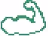 Pixel art image of a flexed muscular arm in green.