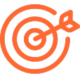 Orange target with concentric circles and an arrow hitting the bullseye.