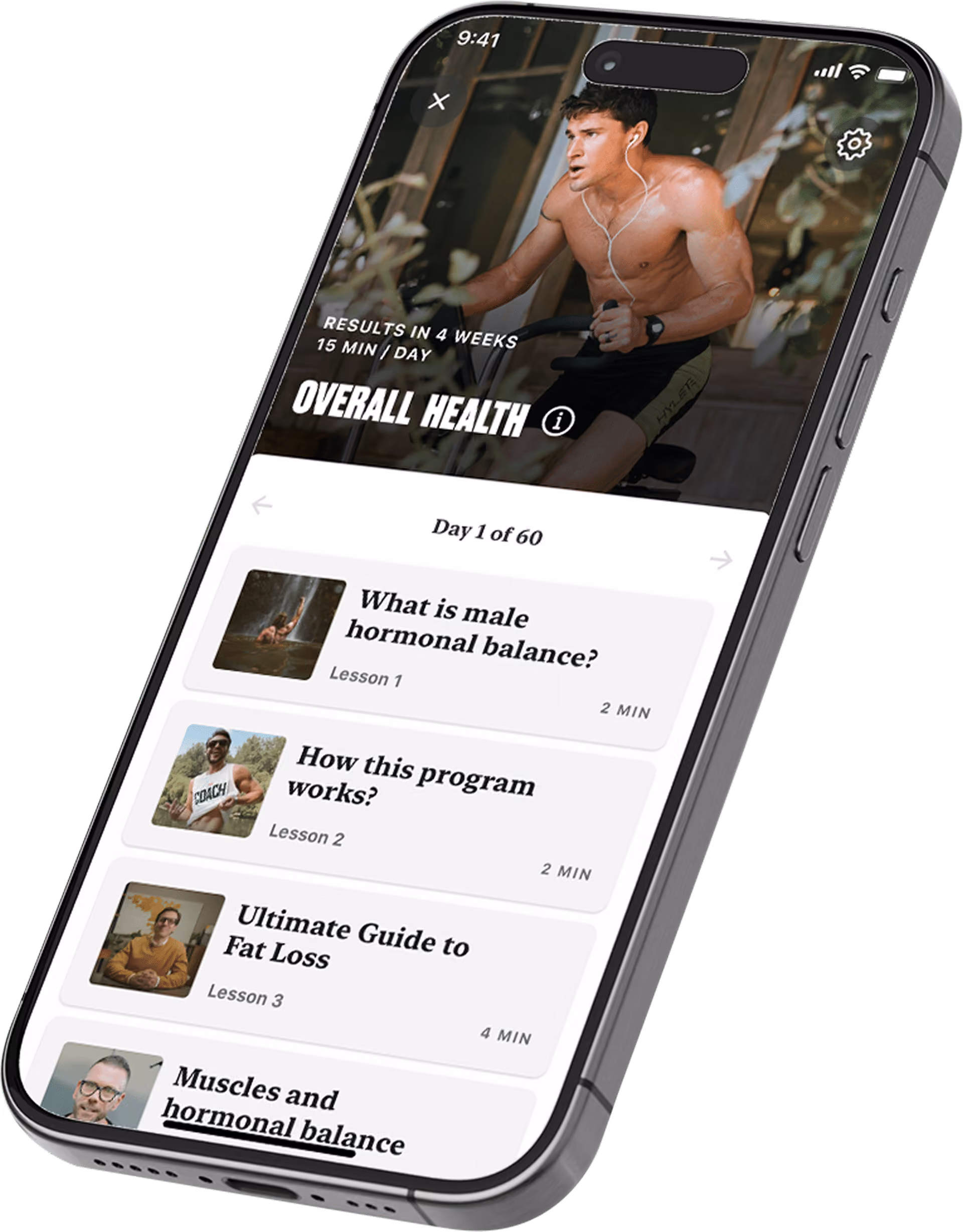 The Coach app: Overall Health program with lessons on hormonal balance and fat loss.