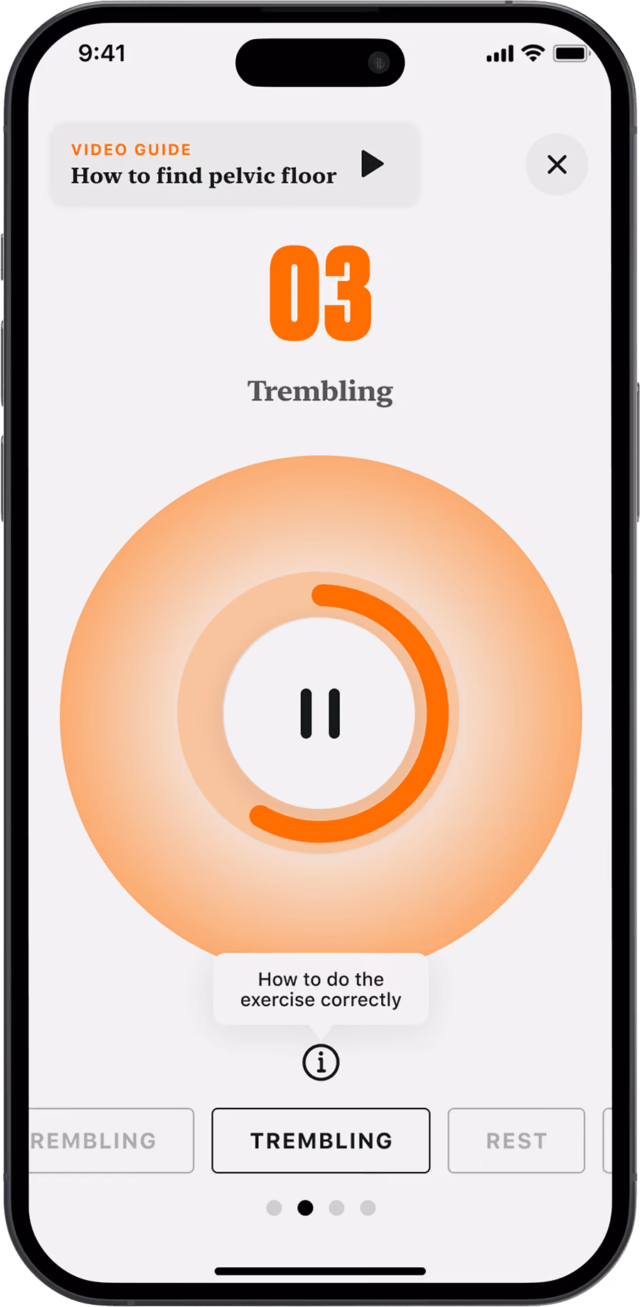 The Coach app during a guided pelvic floor practice.