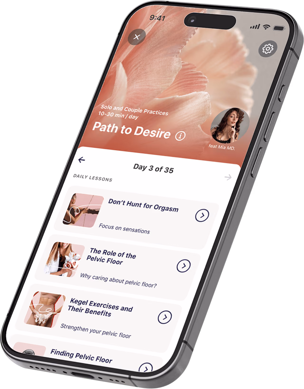 L’app The Coach : programme « Vers le désir », leçons sur le périnée et le désir.
