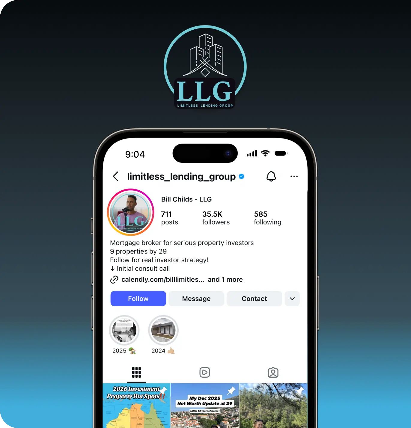Instagram profile of Bill Childs, finance broker at Limitless Lending Group