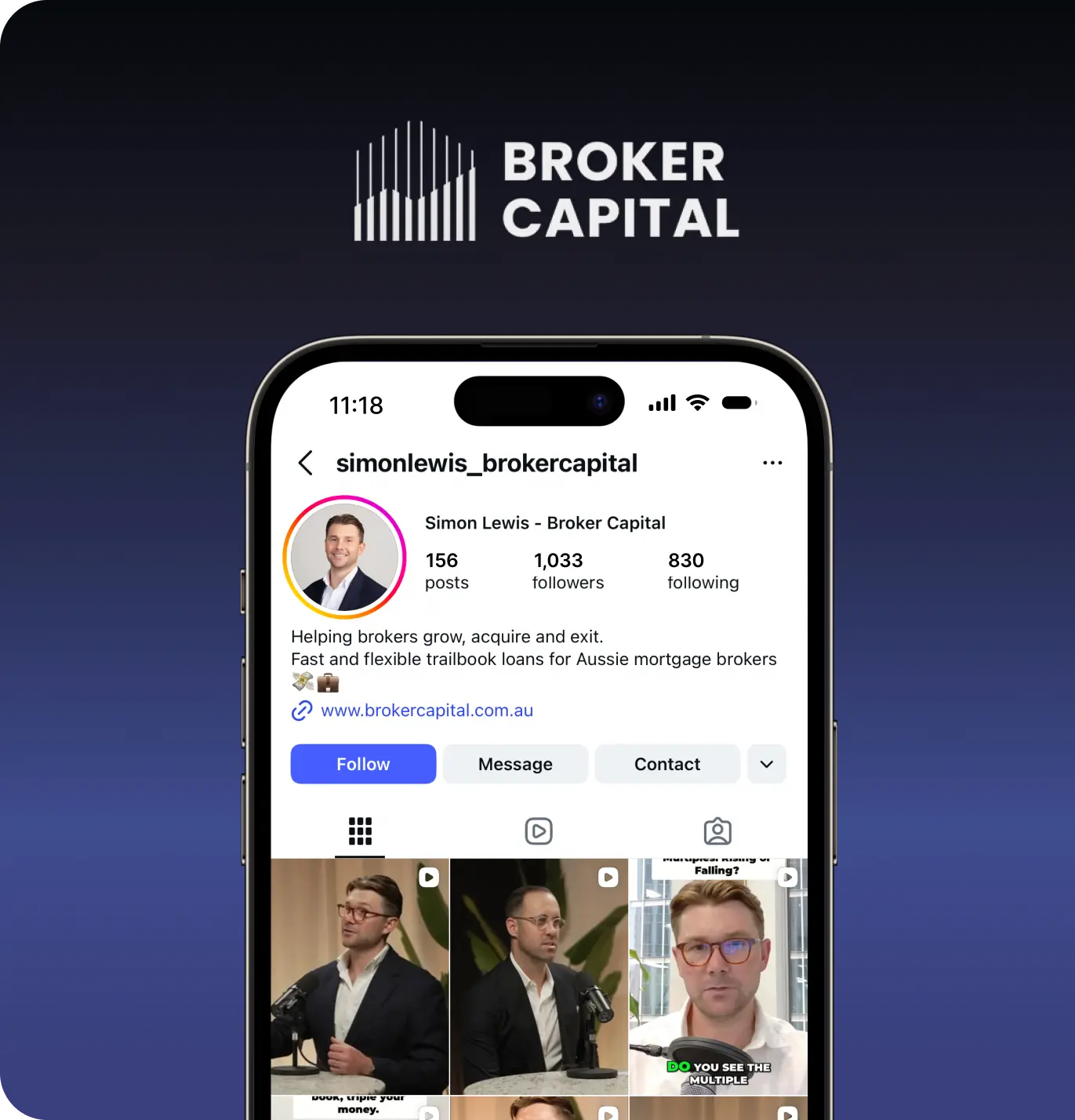 Instagram profile of Simon Lewis, finance broker at Broker Capital