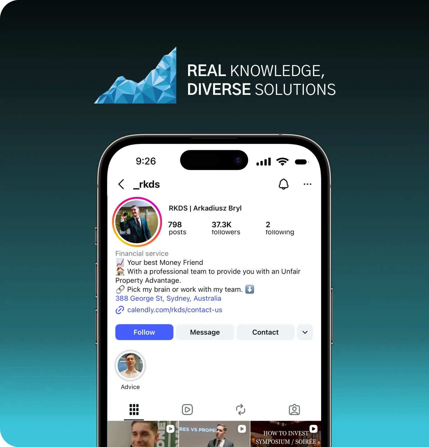 Instagram profile of Arkadiusz Bryl, finance broker at RKDS and Mober client