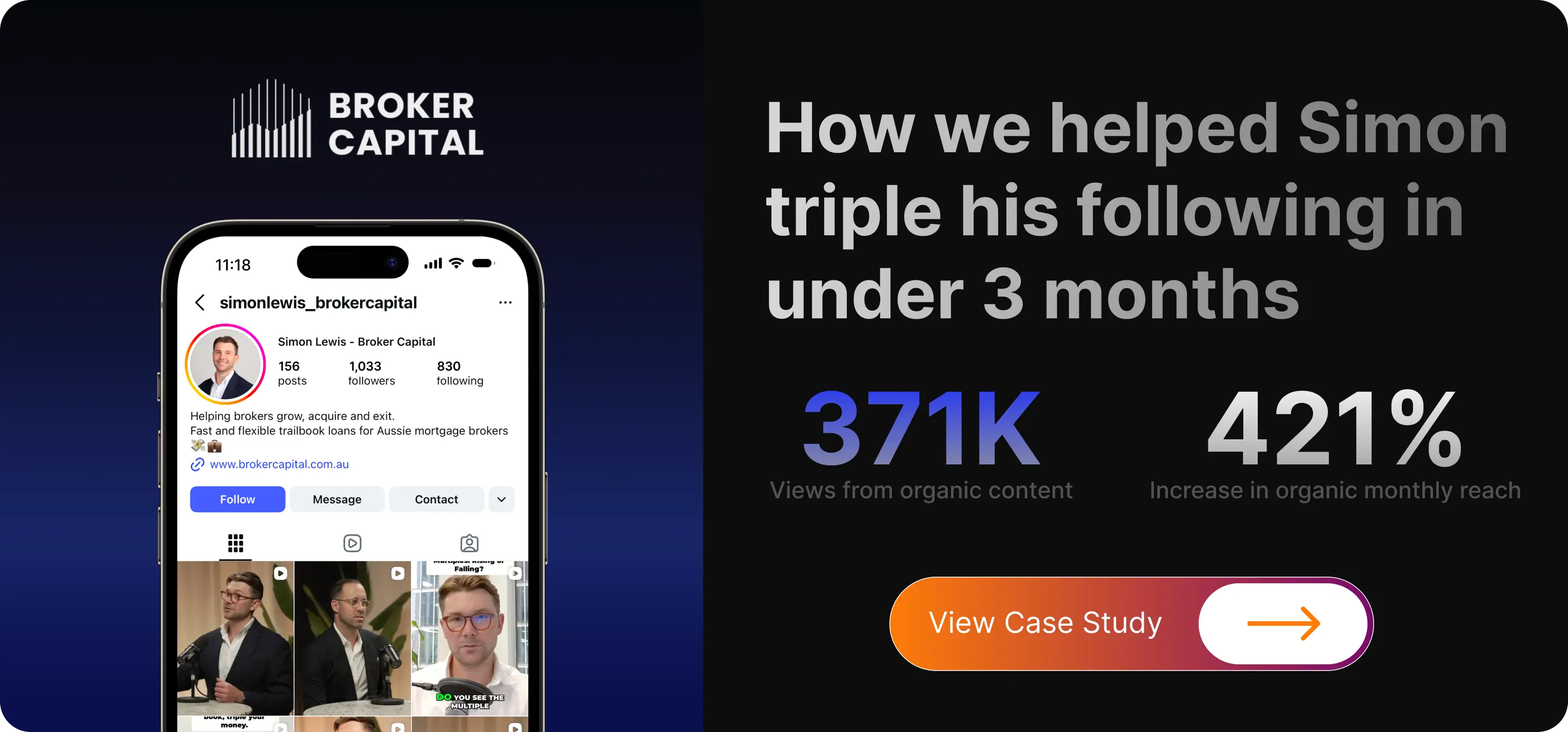 How we helped Simon triple his following in under 3 months, 371K views from organic content, 421% increase in organic monthly reach