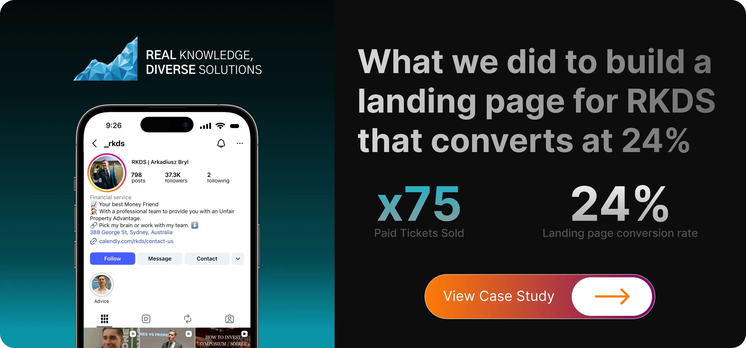 What we did to build a landing page for RKDS that converts at 24%, 75 paid tickets sold and 24% landing page conversion rate