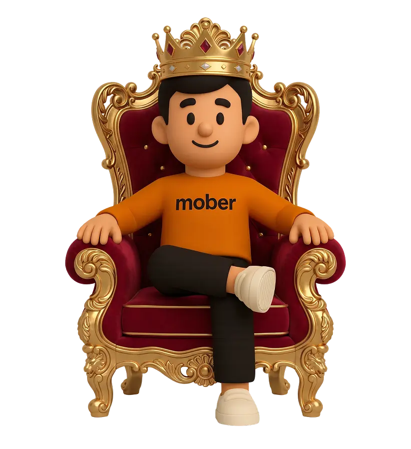 Bud, the Mober mascot, sitting on a throne