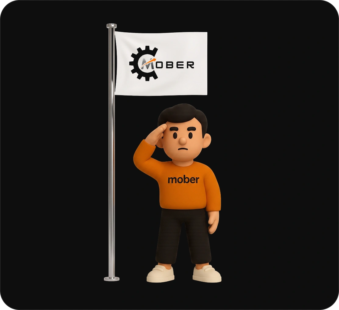 Mober mascot Bud filming with a professional video camera, capturing high-quality marketing content for finance brokers