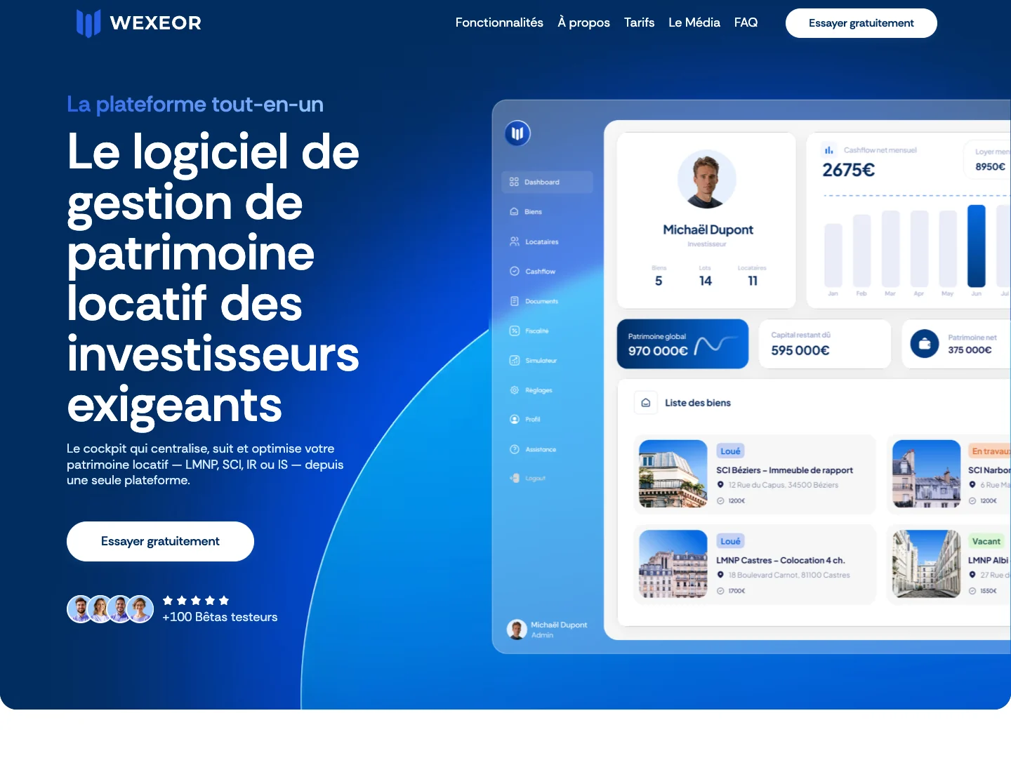 Le site WEXEOR, SaaS de gestion de patrimoine locatif