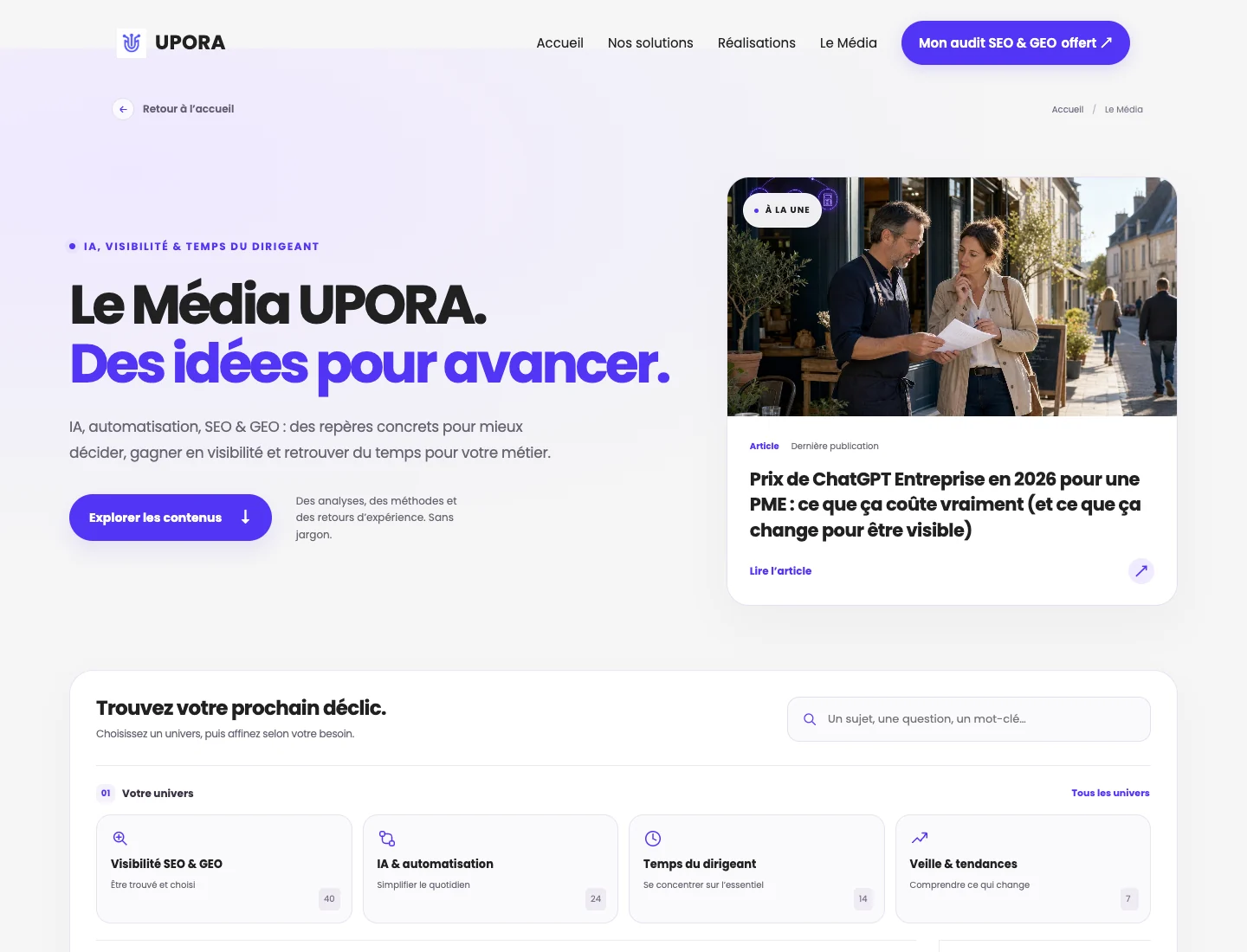 Le Média UPORA, alimenté par le Moteur de Visibilité