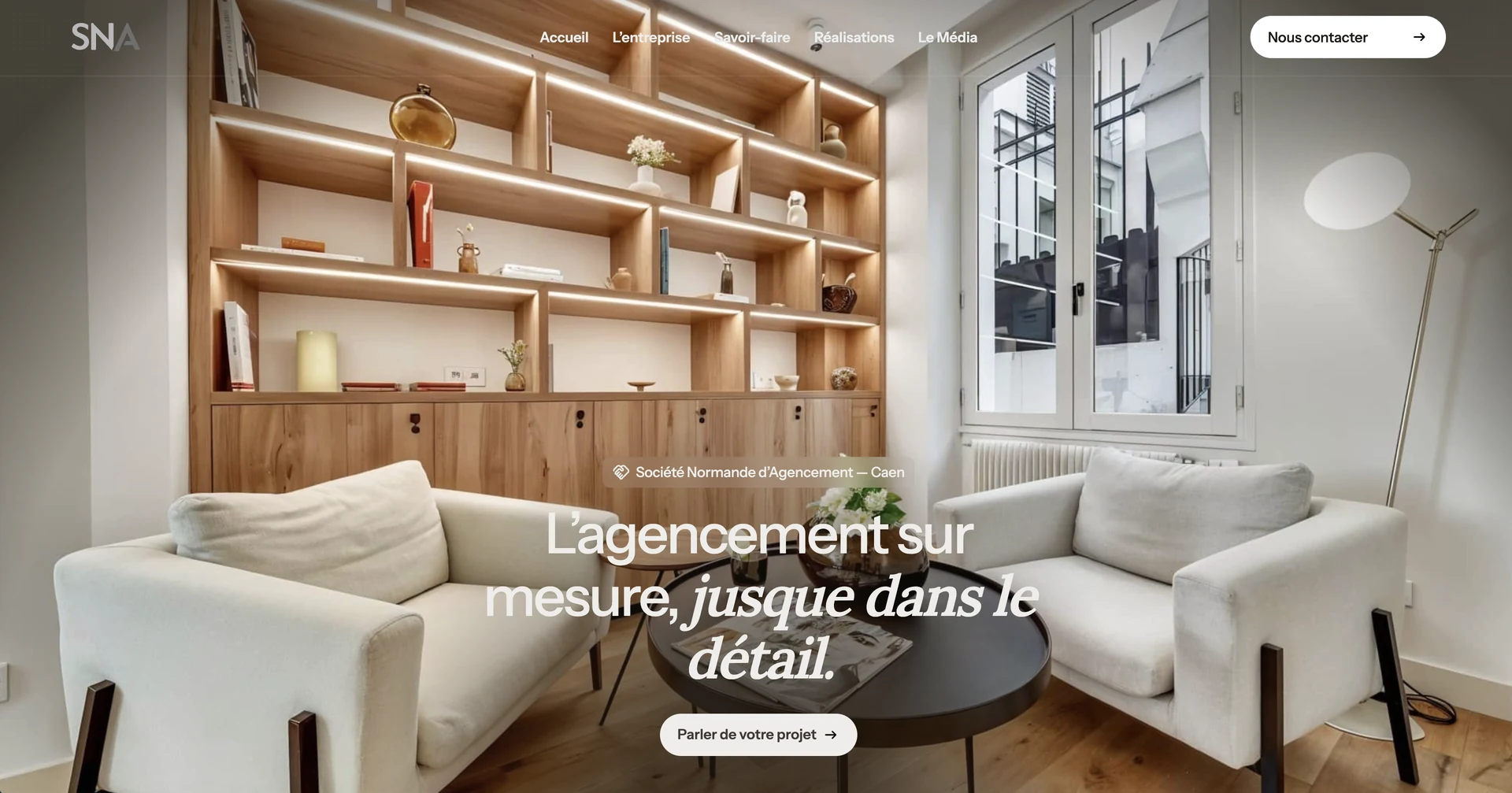Page d’accueil du site SNA conçu par UPORA, avec son menu de navigation.