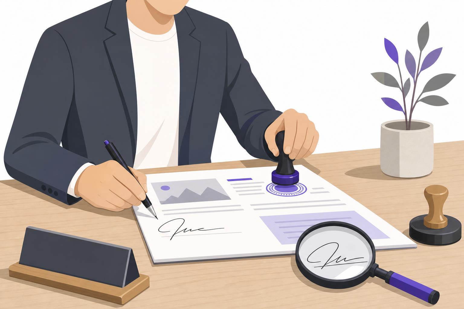 Illustration editoriale — Responsabilité du dirigeant sur ce qui est publié en son nom : mentions légales, auteur et E-E-A-T pour un site de PME