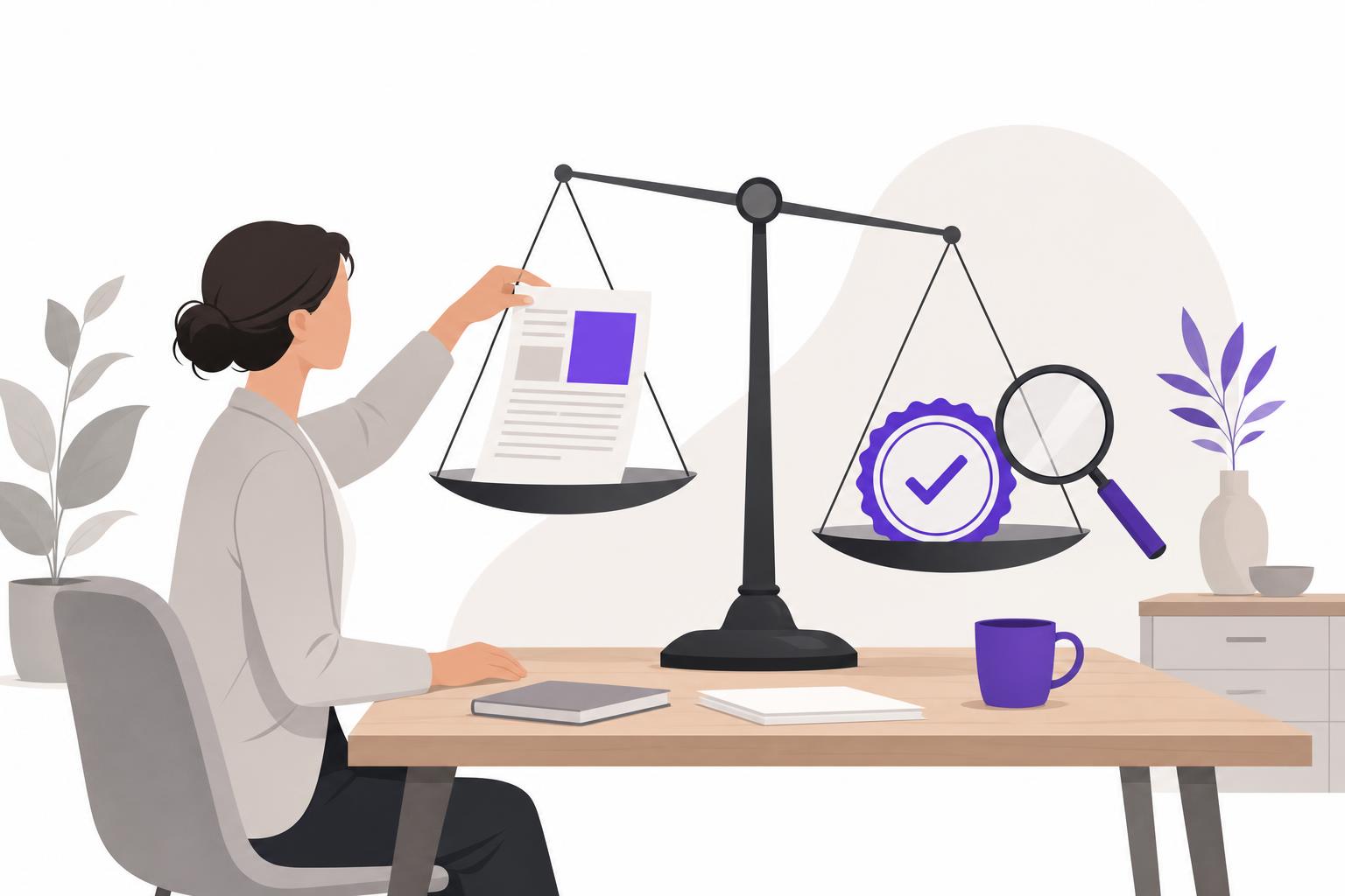 Illustration editoriale — Contenu généré par IA et Google en 2026 : est-ce autorisé, pénalisé, et ce qu’une PME a le droit de publier