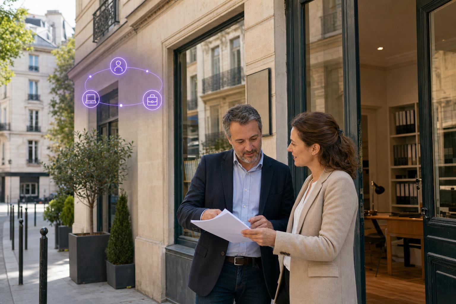 Illustration editoriale — Consultant en transformation digitale pour PME (S2 cabinets d'expertise) : ce qu'un expert-comptable ou avocat lui délègue vraiment, et ce qu'il garde