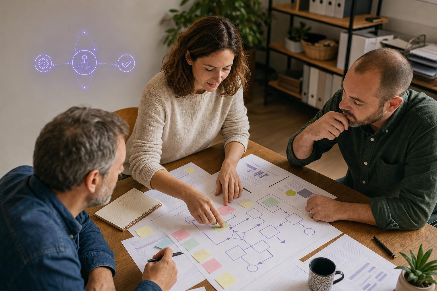 Illustration editoriale — Automatiser la paie et les tâches RH d'une PME : la méthode d'installation et ce qu'un système ne fait jamais à votre place