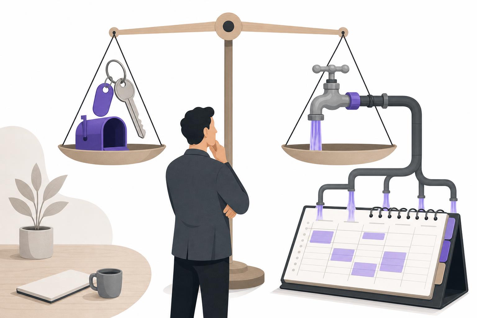 Illustration editoriale — Confier sa visibilité à une agence de prospection ou installer un système possédé : le comparatif pour une PME B2B qui veut des rendez-vous