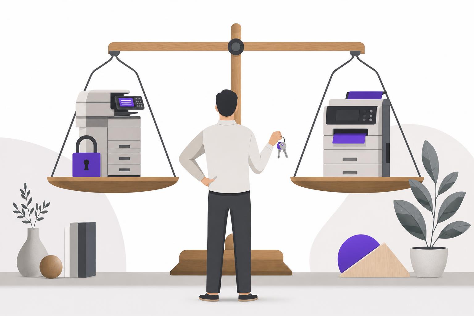 Illustration editoriale — Automatisation avec Make ou système possédé : ce que chaque option coûte et change pour une TPE