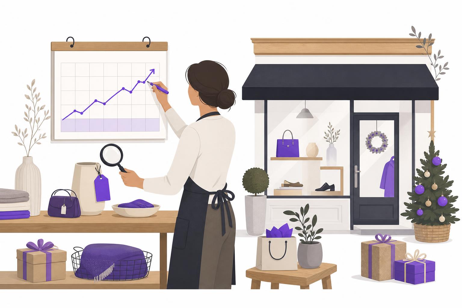 Illustration editoriale — Commerce spécialisé (S4) avant le pic de fin d’année : les indicateurs à relever chaque semaine pour savoir si la boutique est trouvée sur une requête produit