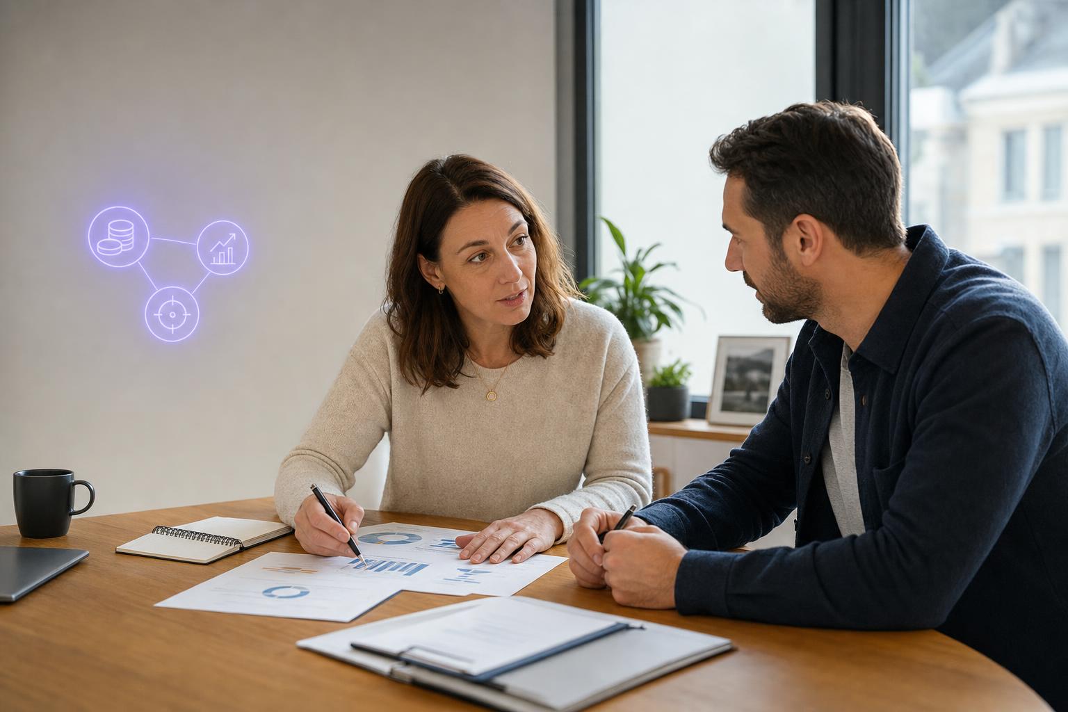 Illustration editoriale — Prospection B2B : le vrai coût comparé (agence, freelance, salarié, système) et le ROI en euros pour une PME avant d'arbitrer 2027