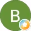 Green circular icon with white letter B and a small white star on an orange circle