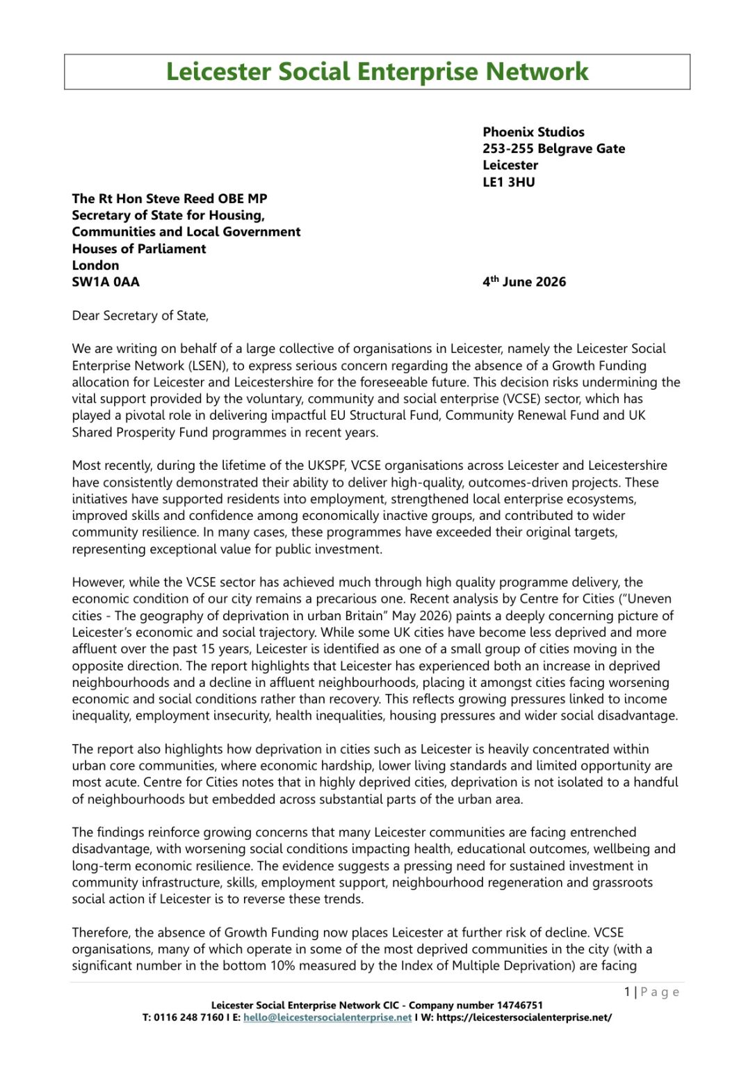 VCSEs write to Minister about L&L Growth Funding exclusion