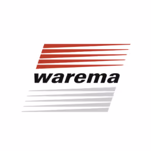 Warema company logo with red and gray horizontal lines above and below the name.