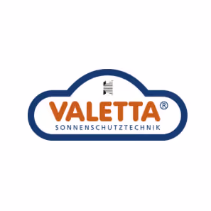 Logo von Valetta Sonnenschutztechnik in einer blauen Wolkenform.