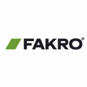 FAKRO Firmenlogo in schwarzer Schrift mit grünem geometrischem Symbol