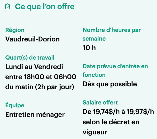 Exemple d'offre de travail de soir chez Roy.