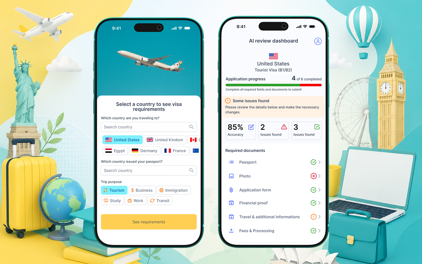 Mobile visa application app with an AI assistant