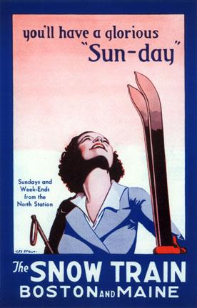 Poster Vintage ski Snow Train Boston